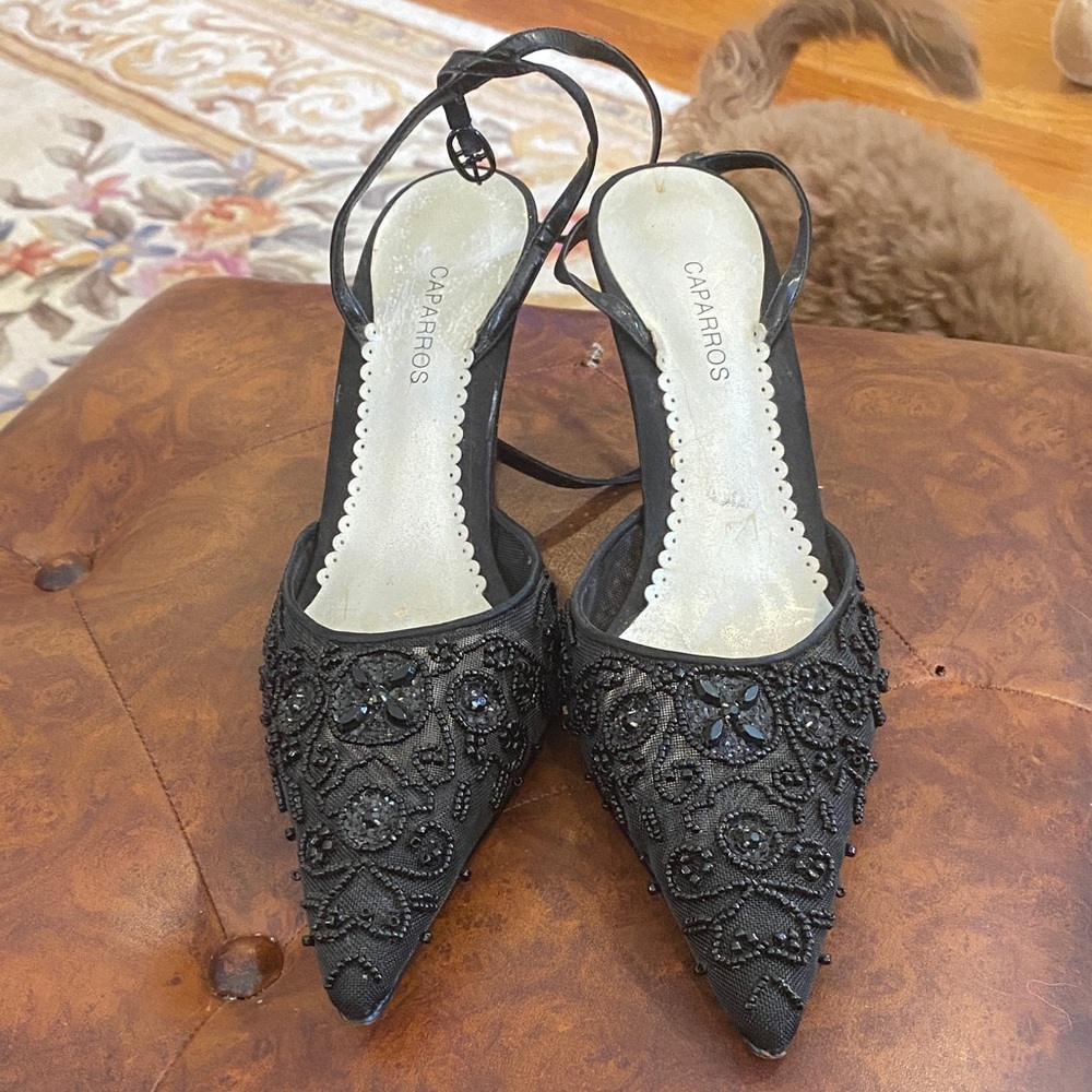 Caparros Black Beaded Pointed Heels